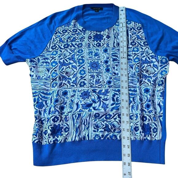 Ann Taylor Cobalt Blue Tile Mixed Media Sweater Size Large Moroccan Floral - Picture 4 of 7